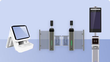 SaaS+智能设备 - SaaS服务搭配智能设备，实现全场景出⼊⼝管控，⽀持访客机、⼈脸机、闸机、室内定位